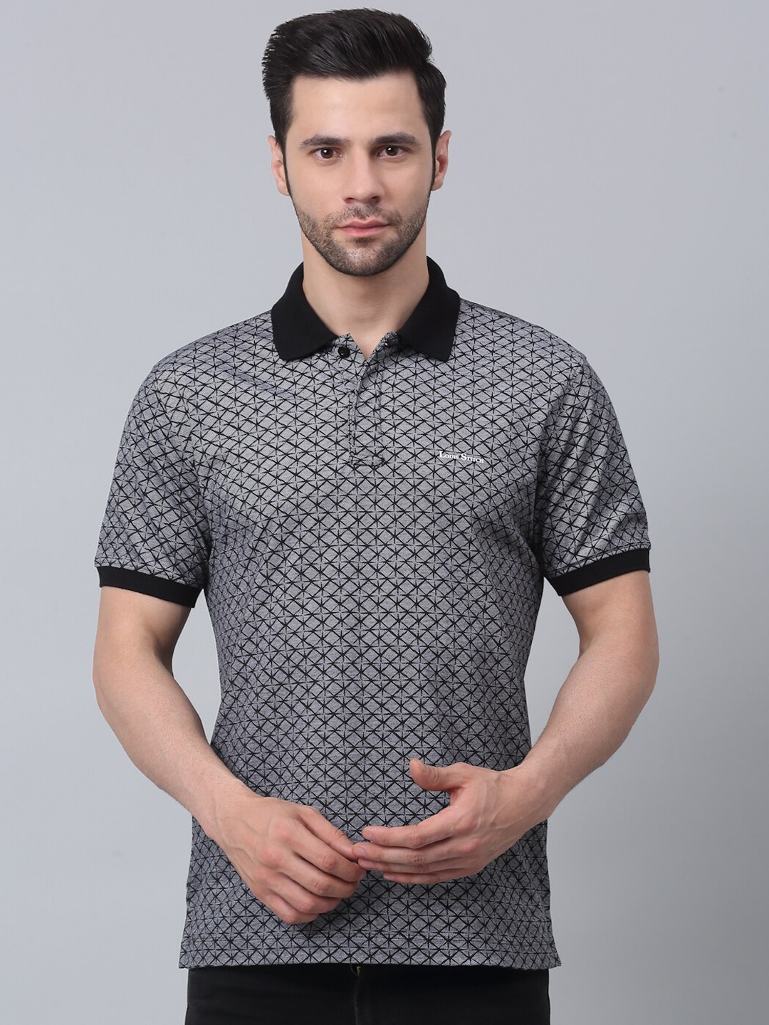 

LOUIS STITCH Printed Cotton Polo Collar Dry Fit Slim Fit T-shirt, Grey