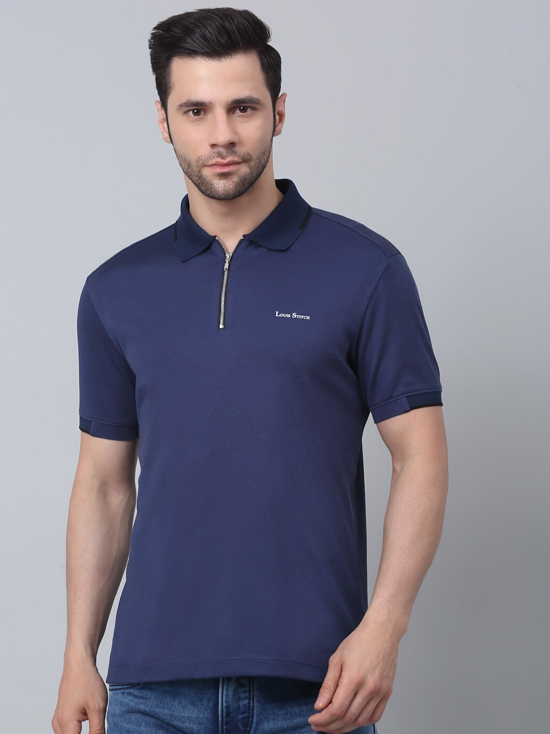 

LOUIS STITCH Cotton Polo Collar Dry Fit Slim Fit T-shirt, Blue