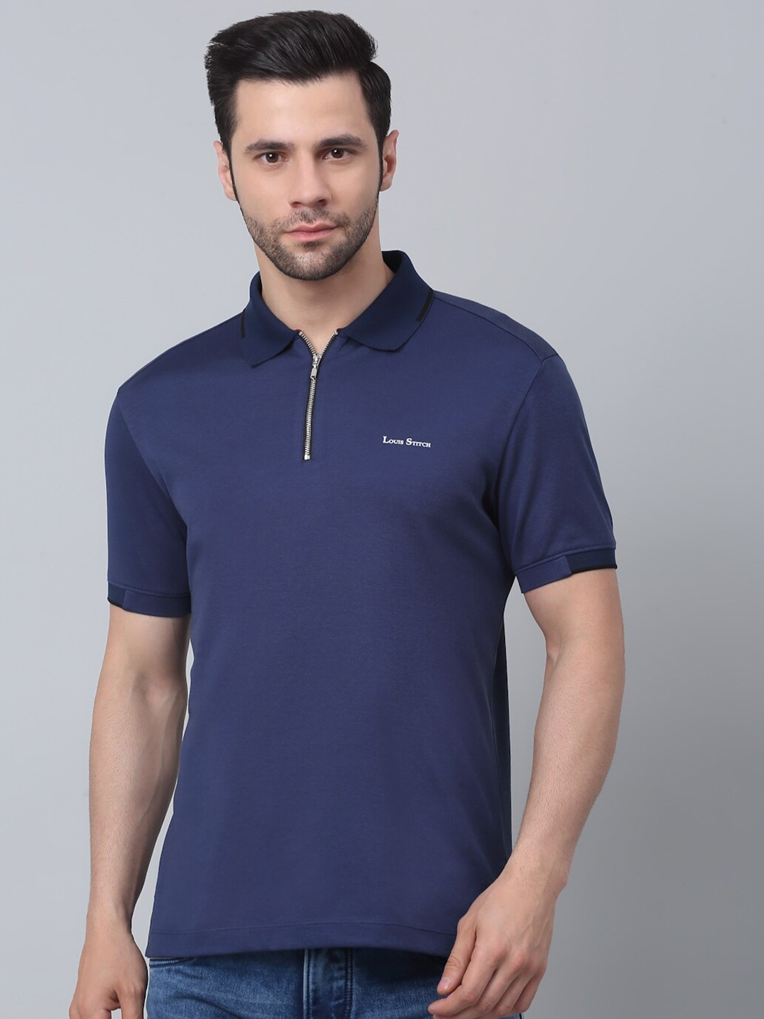 

LOUIS STITCH Cotton Polo Collar Dry Fit Slim Fit T-shirt, Blue