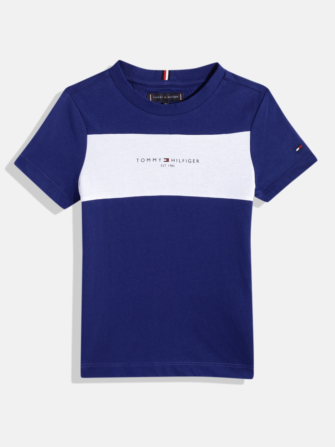 

Tommy Hilfiger Boys Colourblocked Pure Cotton T-shirt, Blue