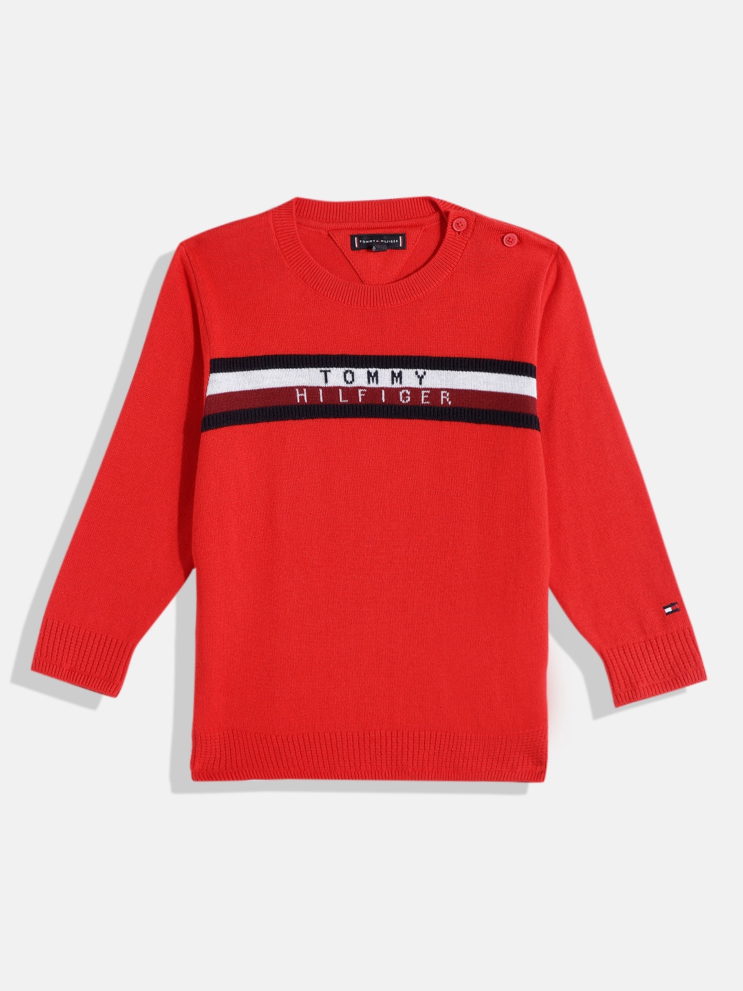 

Tommy Hilfiger Boys Minimal Striped Pure Cotton Pullover, Red