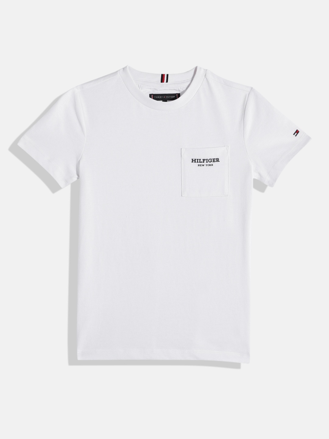 

Tommy Hilfiger Boys Minimal Brand Logo Printed Monochrome Pure Cotton T-shirt, White