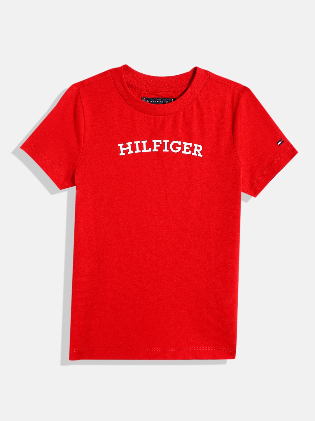 

Tommy Hilfiger Boys Brand Logo Printed Pure Cotton T-shirt, Red