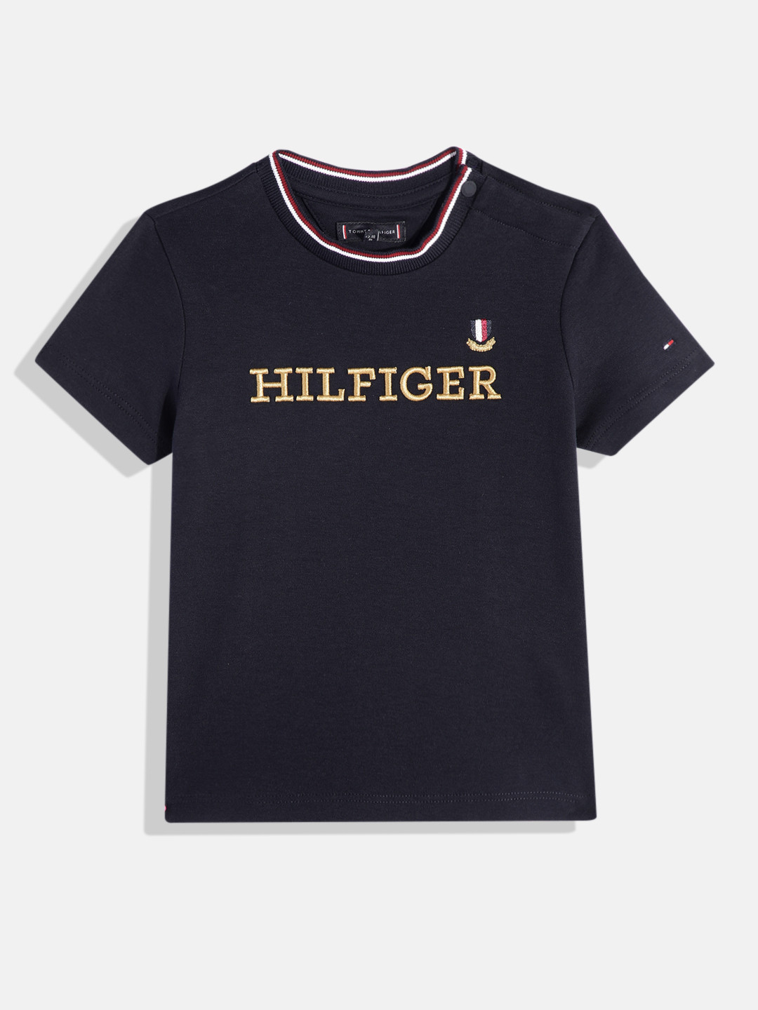 

Tommy Hilfiger Boys Brand Logo Embroidered Pure Cotton T-shirt, Navy blue