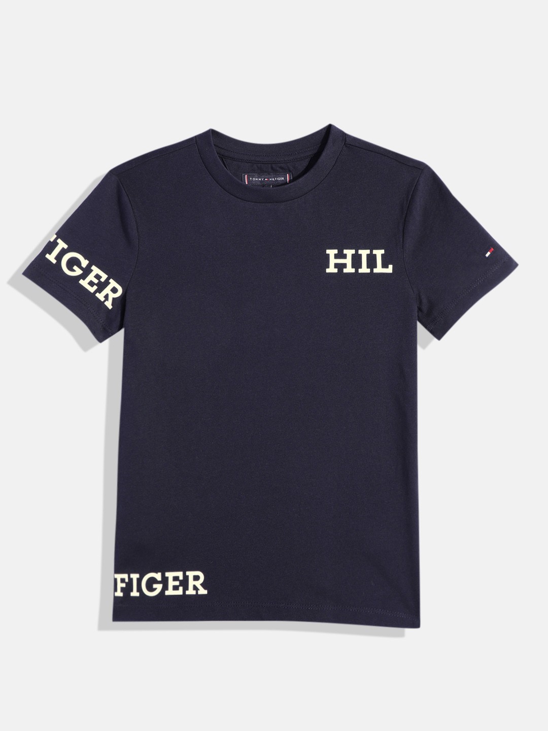 

Tommy Hilfiger Boys Brand Logo Printed Pure Cotton T-shirt, Navy blue