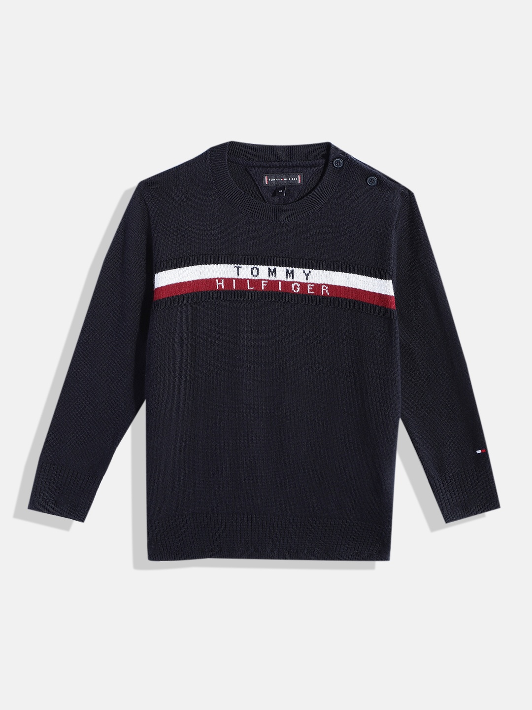 

Tommy Hilfiger Boys Brand Logo Pure Cotton Pullover Sweater, Navy blue