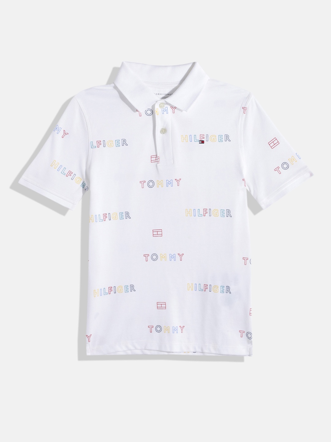 

Tommy Hilfiger Boys Brand Logo Printed Polo Collar Pure Cotton T-shirt, White