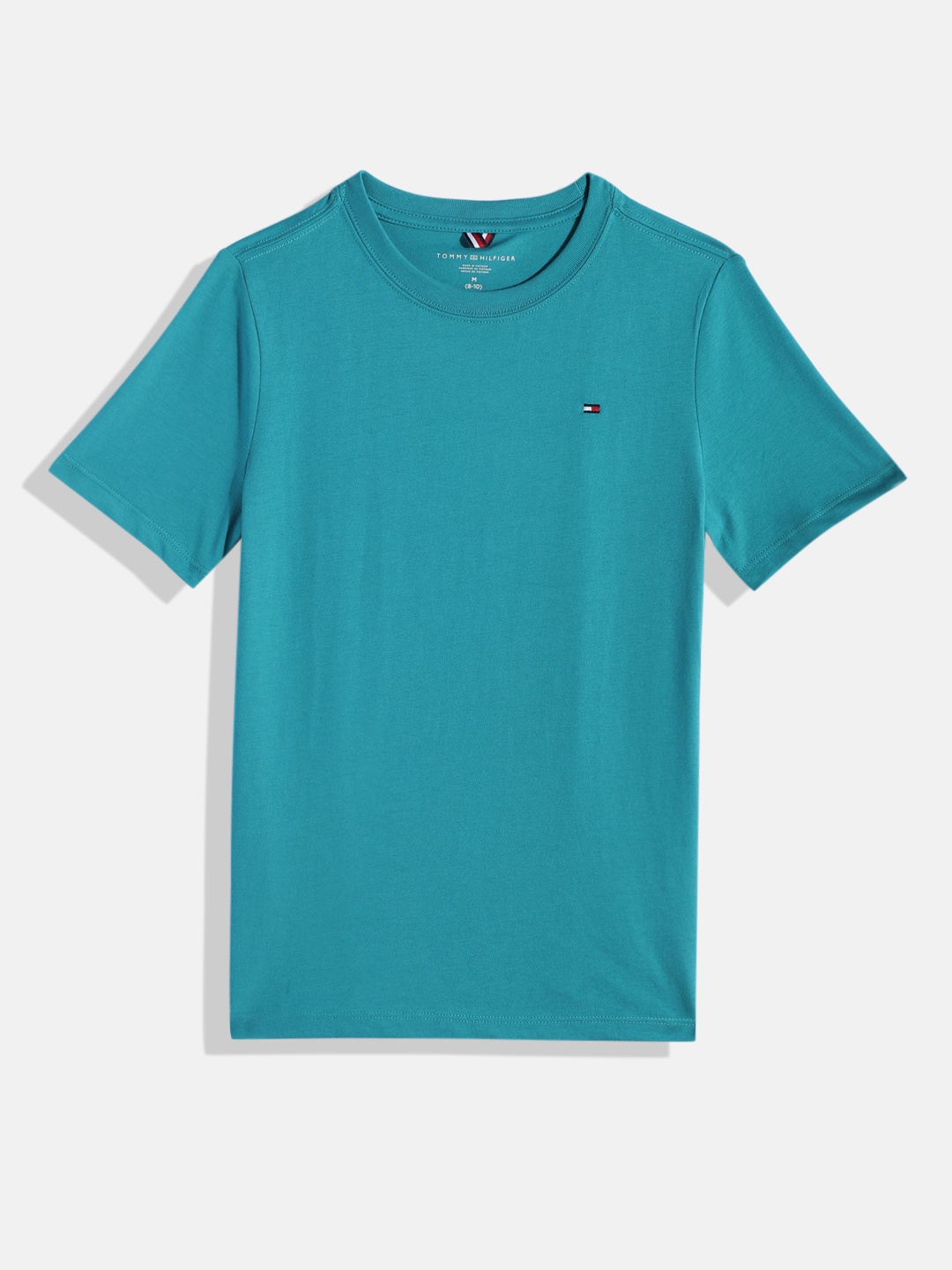 

Tommy Hilfiger Boys Solid Knitted Pure Cotton T-shirt, Teal