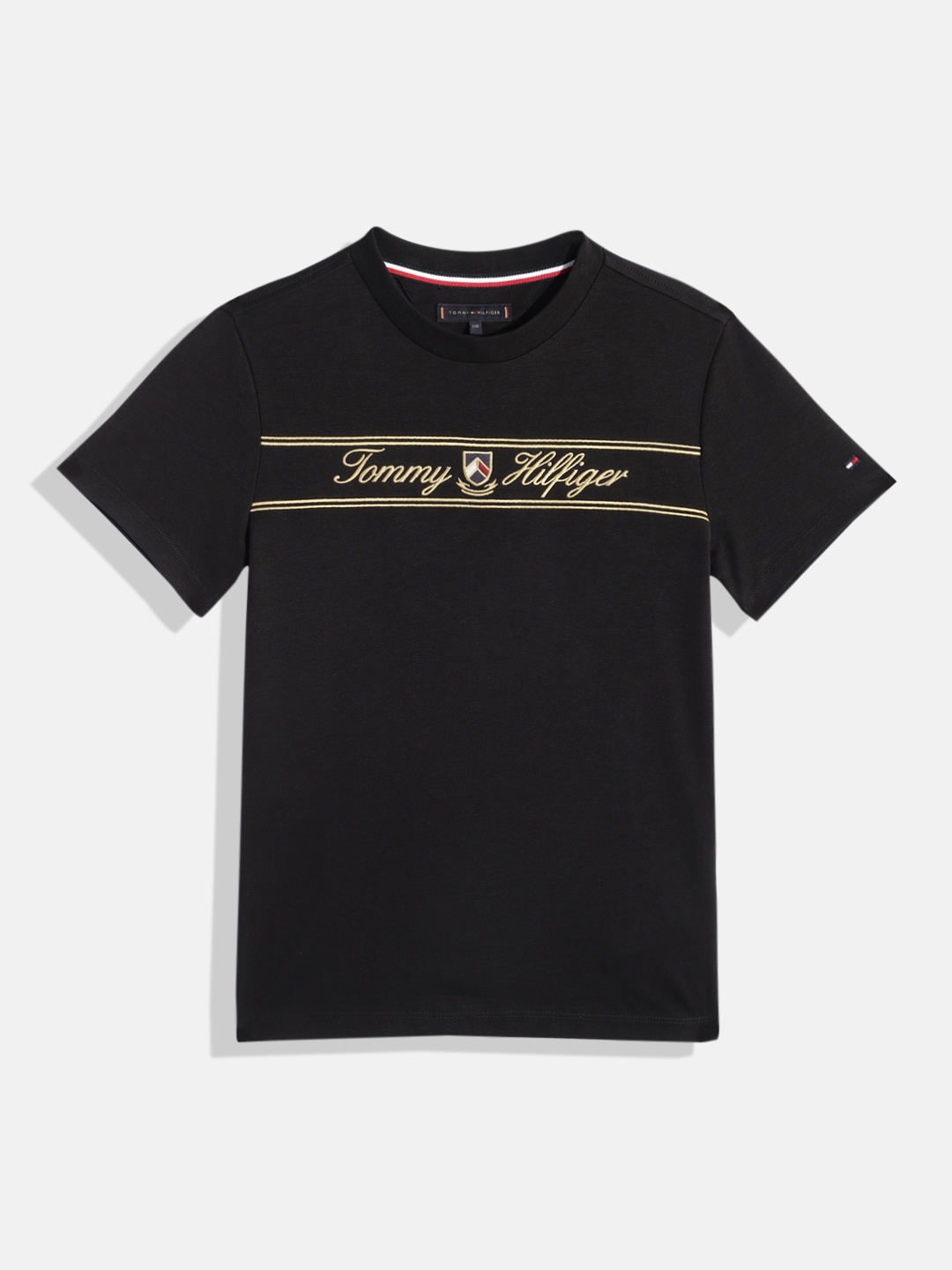 

Tommy Hilfiger Boys Brand Logo Embroidered Knitted Pure Cotton T-shirt, Black