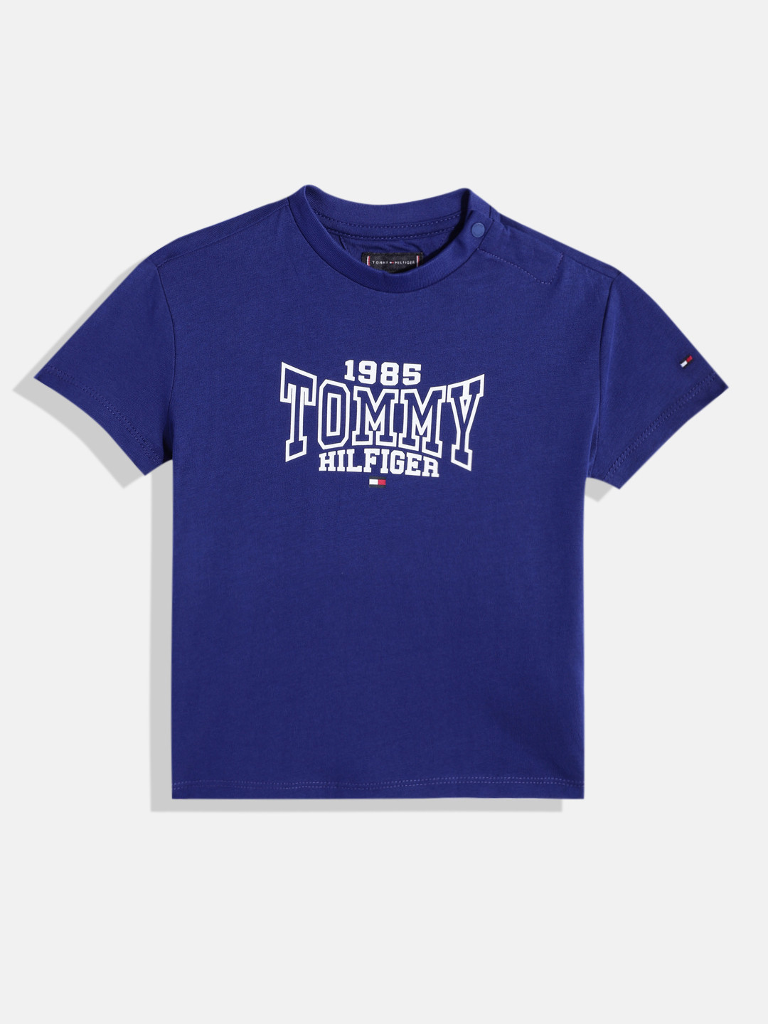 

Tommy Hilfiger Boys Brand Logo Printed Pure Cotton T-shirt, Blue