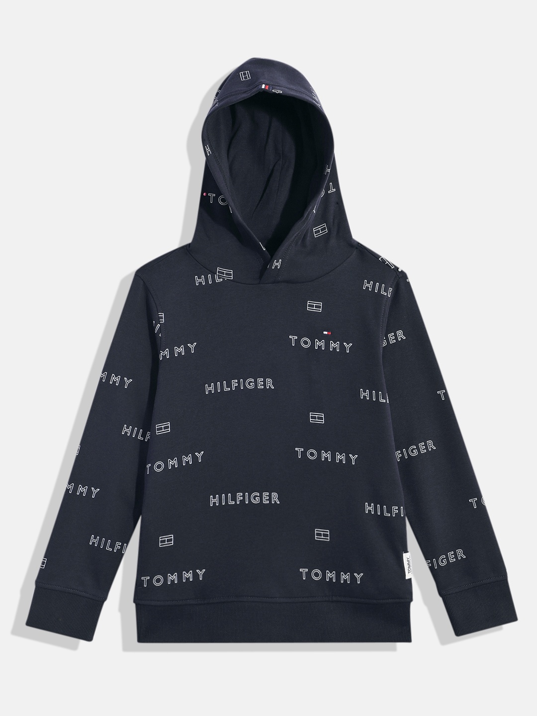 

Tommy Hilfiger Boys Brand Logo Print Knitted Hooded Sweatshirt, Navy blue