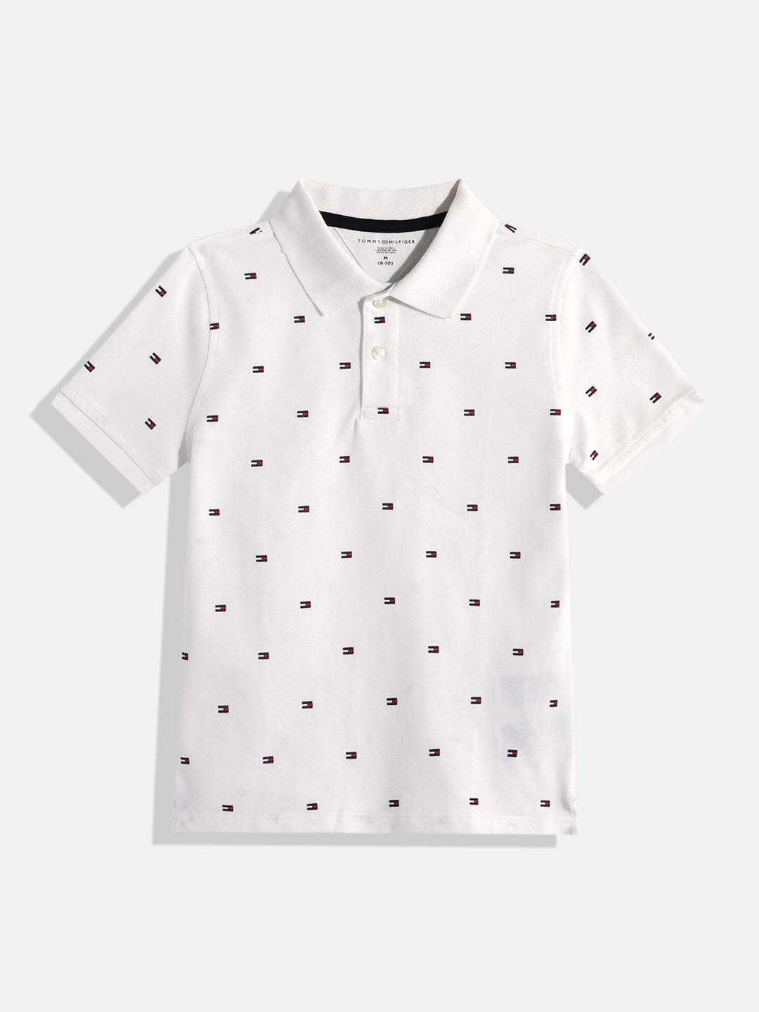 

Tommy Hilfiger Boys White Printed Pure Cotton Polo Collar T-shirt