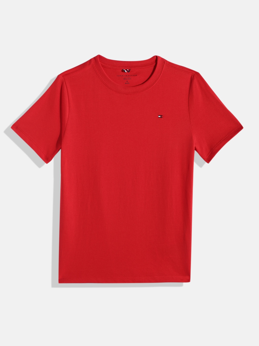 

Tommy Hilfiger Boys Solid Knitted Pure Cotton T-shirt, Red