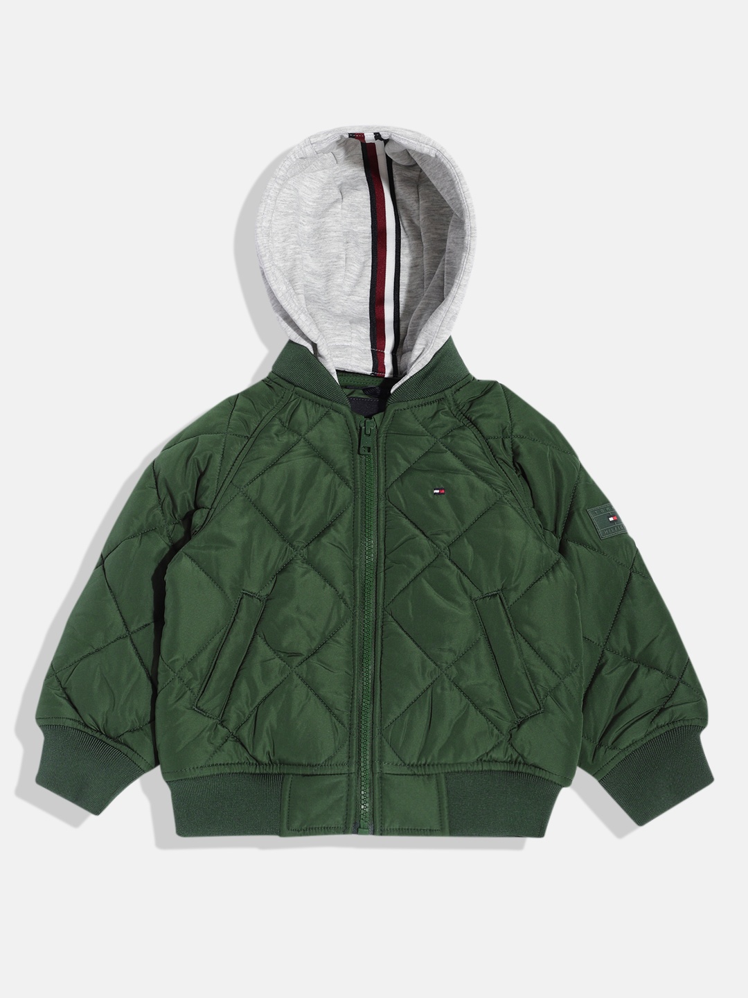 

Tommy Hilfiger Boys Geometric Self-Design Quilted Bomber Jacket, Green