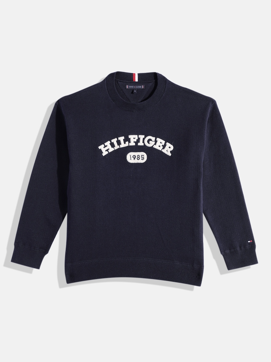 

Tommy Hilfiger Boys Brand Logo Embroidered Pure Cotton Pullover, Navy blue