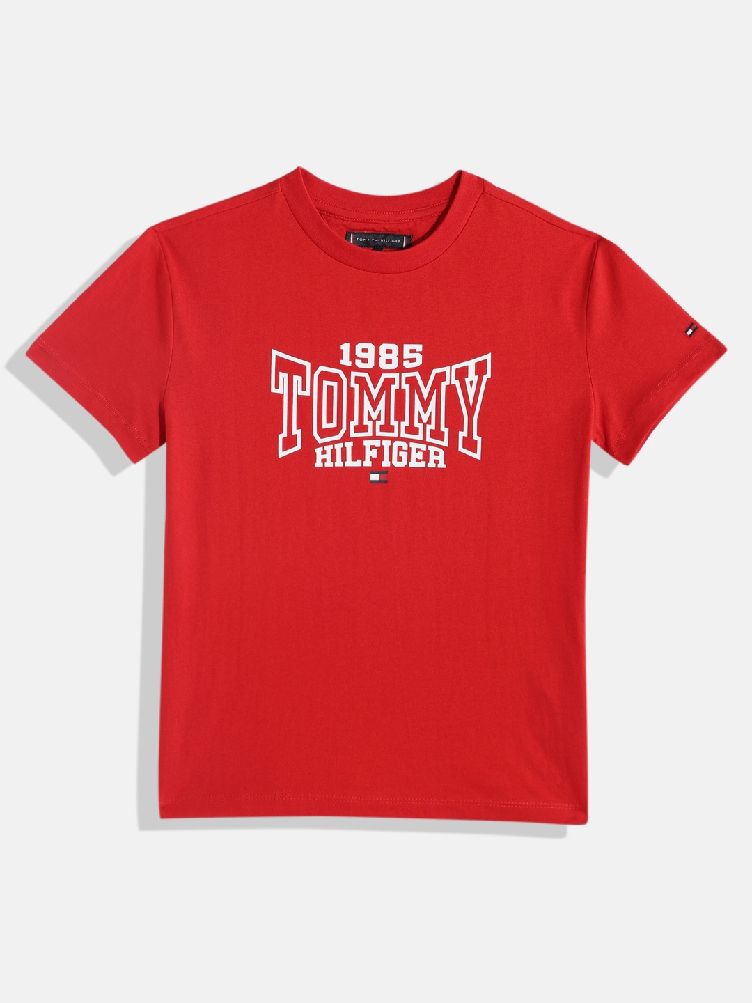 

Tommy Hilfiger Boys Brand Logo Printed Pure Cotton T-shirt, Red