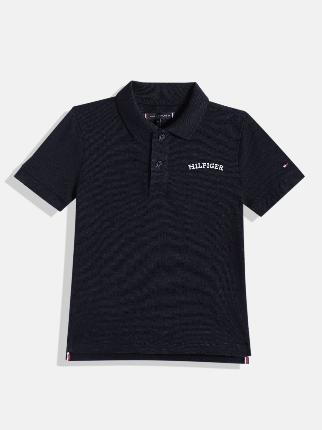 

Tommy Hilfiger Boys Brand Logo Embroidered Polo Collar Pure Cotton T-shirt, Navy blue