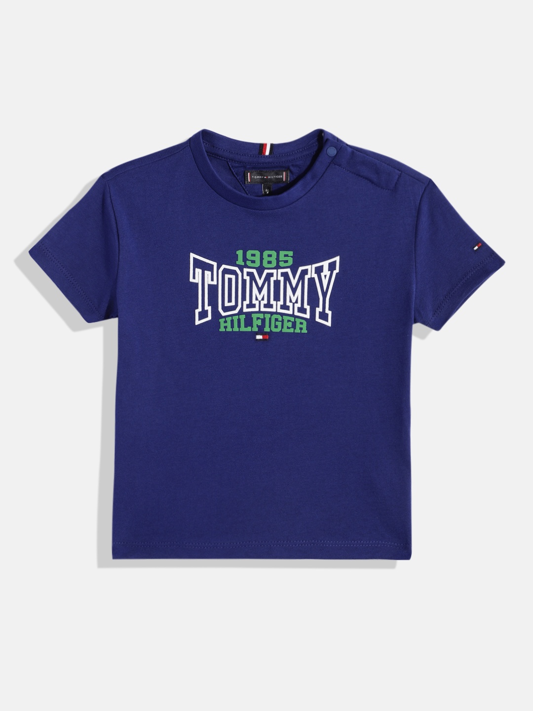 

Tommy Hilfiger Boys Brand Logo Print Knitted Pure Cotton T-shirt, Blue