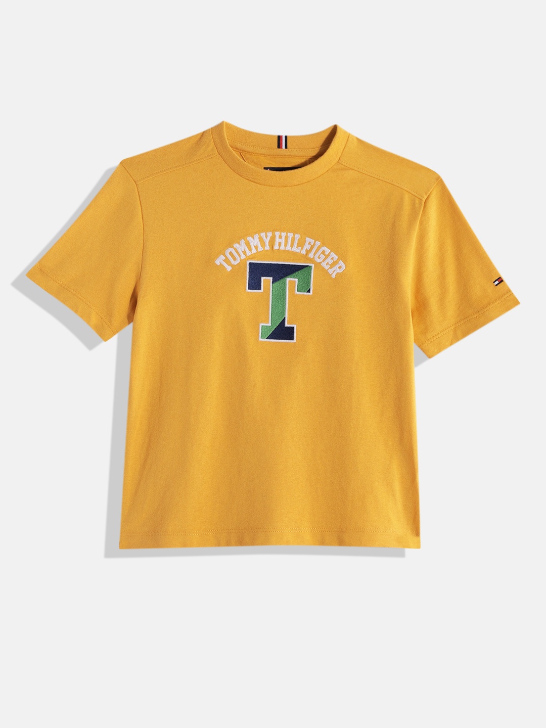 

Tommy Hilfiger Boys Brand Logo Printed Pure Cotton T-shirt, Yellow