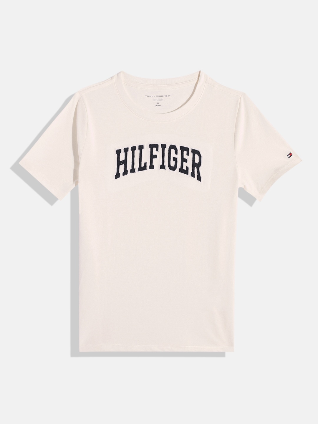 

Tommy Hilfiger Boys Brand Logo Applique Pure Cotton T-shirt, Off white