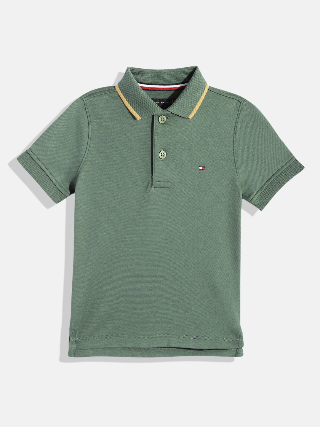

Tommy Hilfiger Boys Solid Polo Collar Knitted Pure Cotton T-shirt, Green
