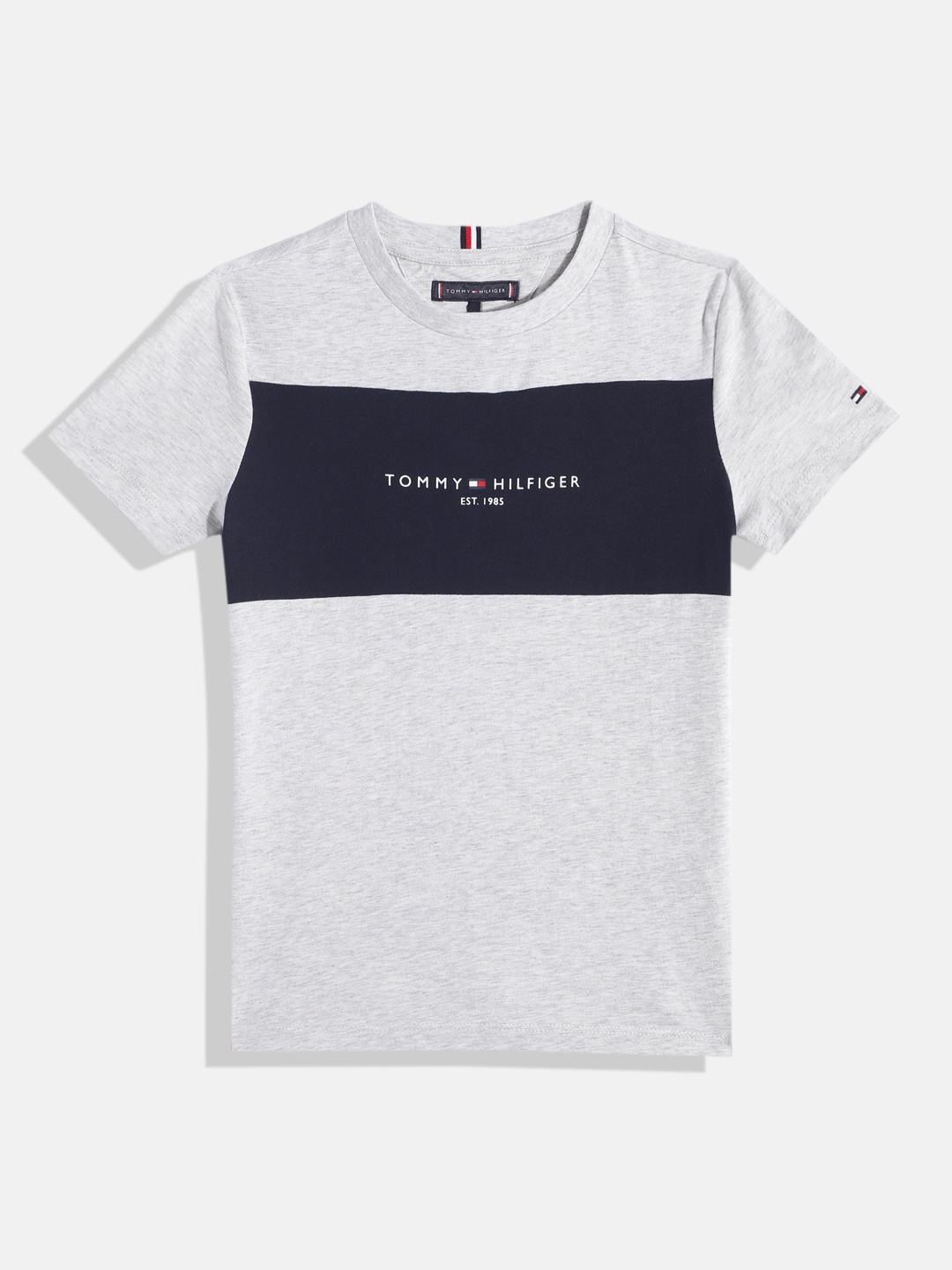 

Tommy Hilfiger Boys Colourblocked Pure Cotton T-shirt, Grey melange