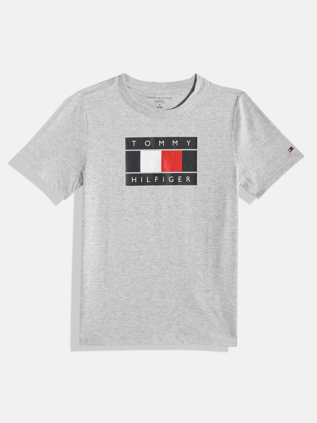 

Tommy Hilfiger Boys Brand Logo Print Knitted Pure Cotton T-shirt, Grey melange