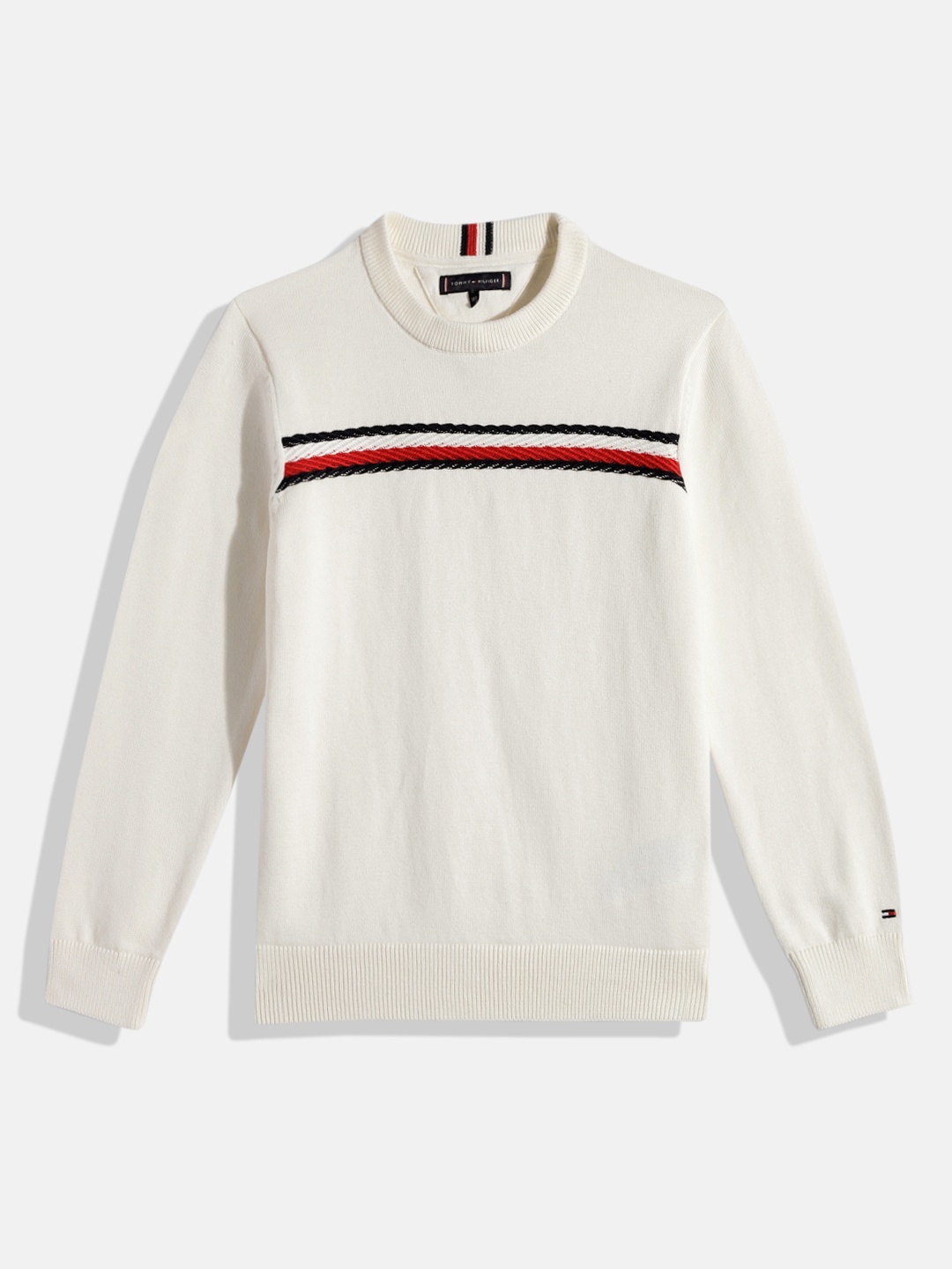 

Tommy Hilfiger Boys Striped Pure Cotton Pullover, White