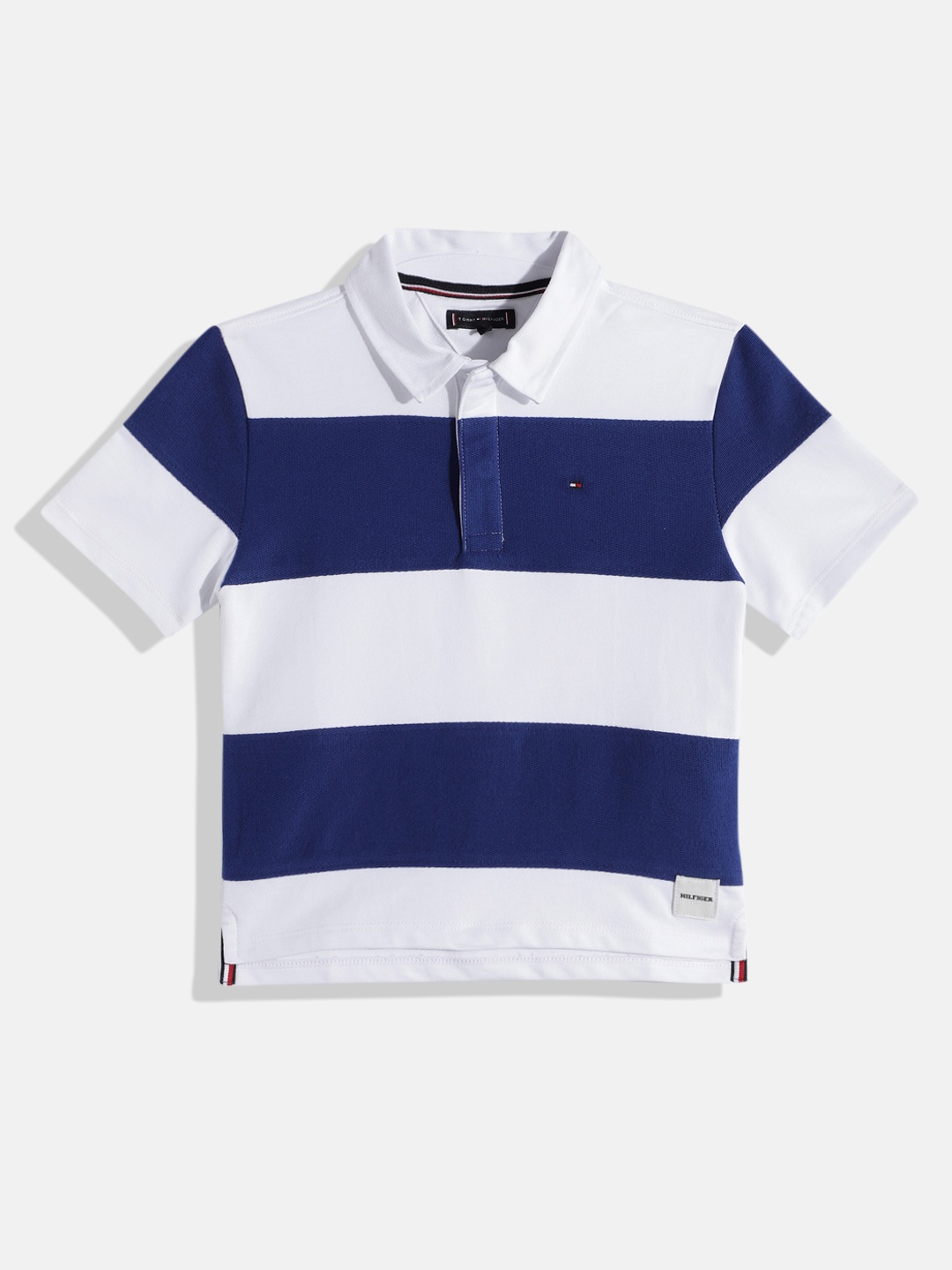 

Tommy Hilfiger Boys Colourblocked Polo Collar Pure Cotton T-shirt, Blue