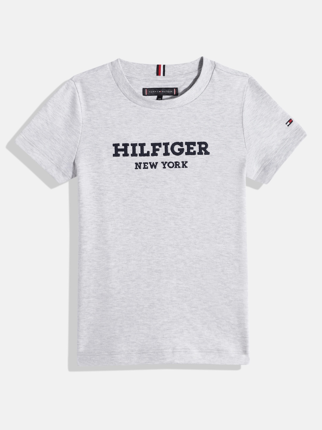 

Tommy Hilfiger Boys Brand Logo Printed Pure Cotton T-shirt, Grey melange