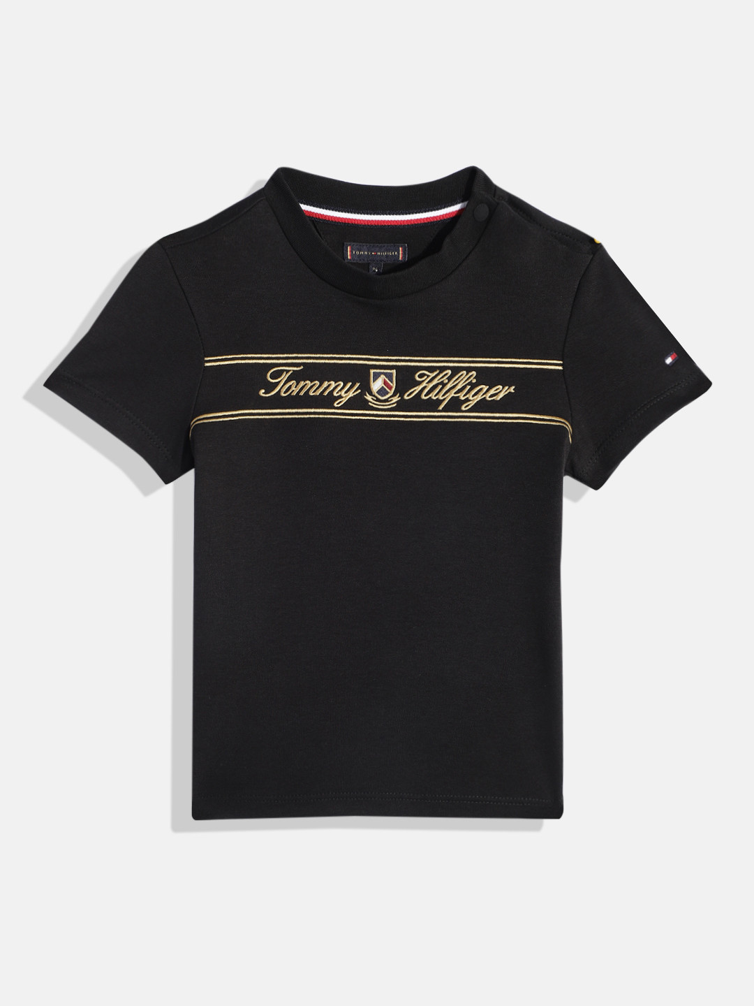 

Tommy Hilfiger Boys Brand Logo Embroidered Pure Cotton T-shirt, Black