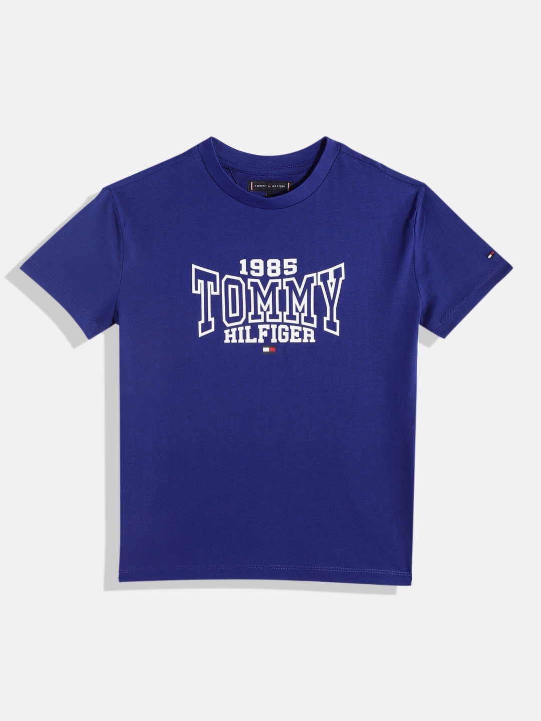 

Tommy Hilfiger Boys Brand Logo Printed Pure Cotton T-shirt, Blue