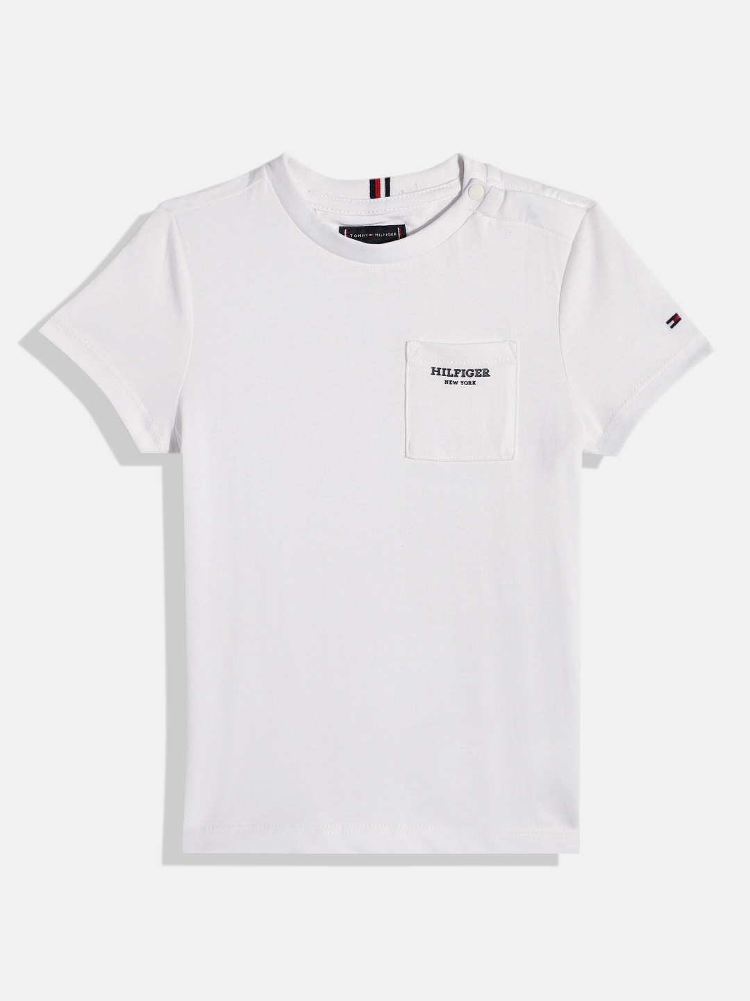 

Tommy Hilfiger Boys Solid Pure Cotton Pockets Knitted T-shirt With Brand Logo Print Detail, White