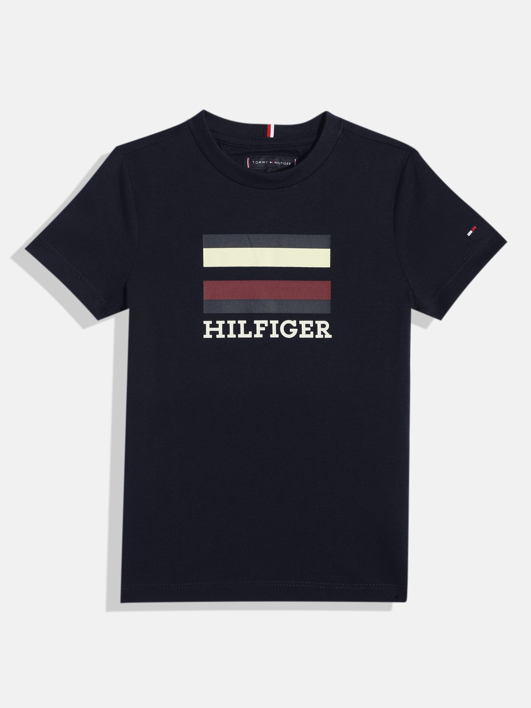 

Tommy Hilfiger Boys Brand Logo Print Knitted Pure Cotton T-shirt, Navy blue