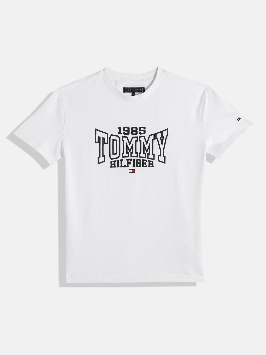 

Tommy Hilfiger Boys Brand Logo Printed Monochrome Pure Cotton T-shirt, White