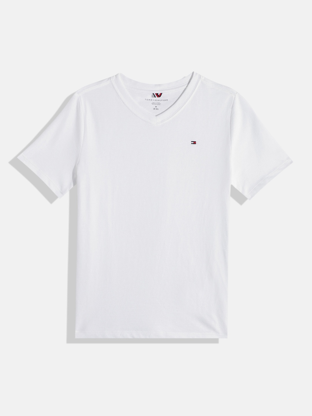 

Tommy Hilfiger Boys Solid V-Neck Pure Cotton T-shirt, White