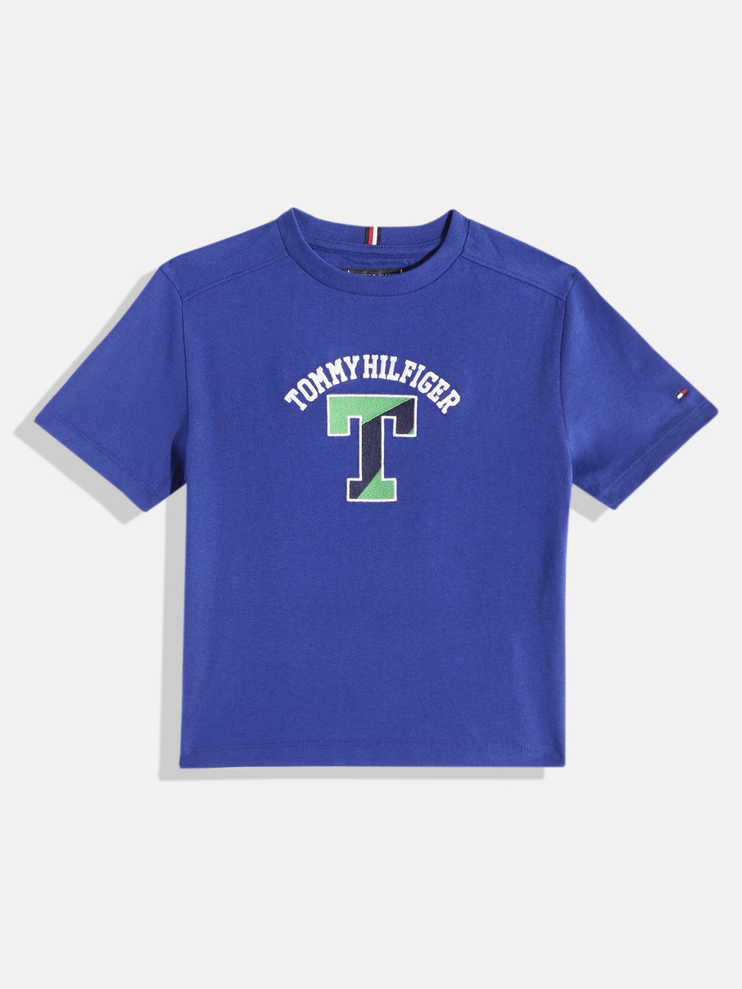 

Tommy Hilfiger Boys Brand Logo Printed Pure Cotton T-shirt, Blue