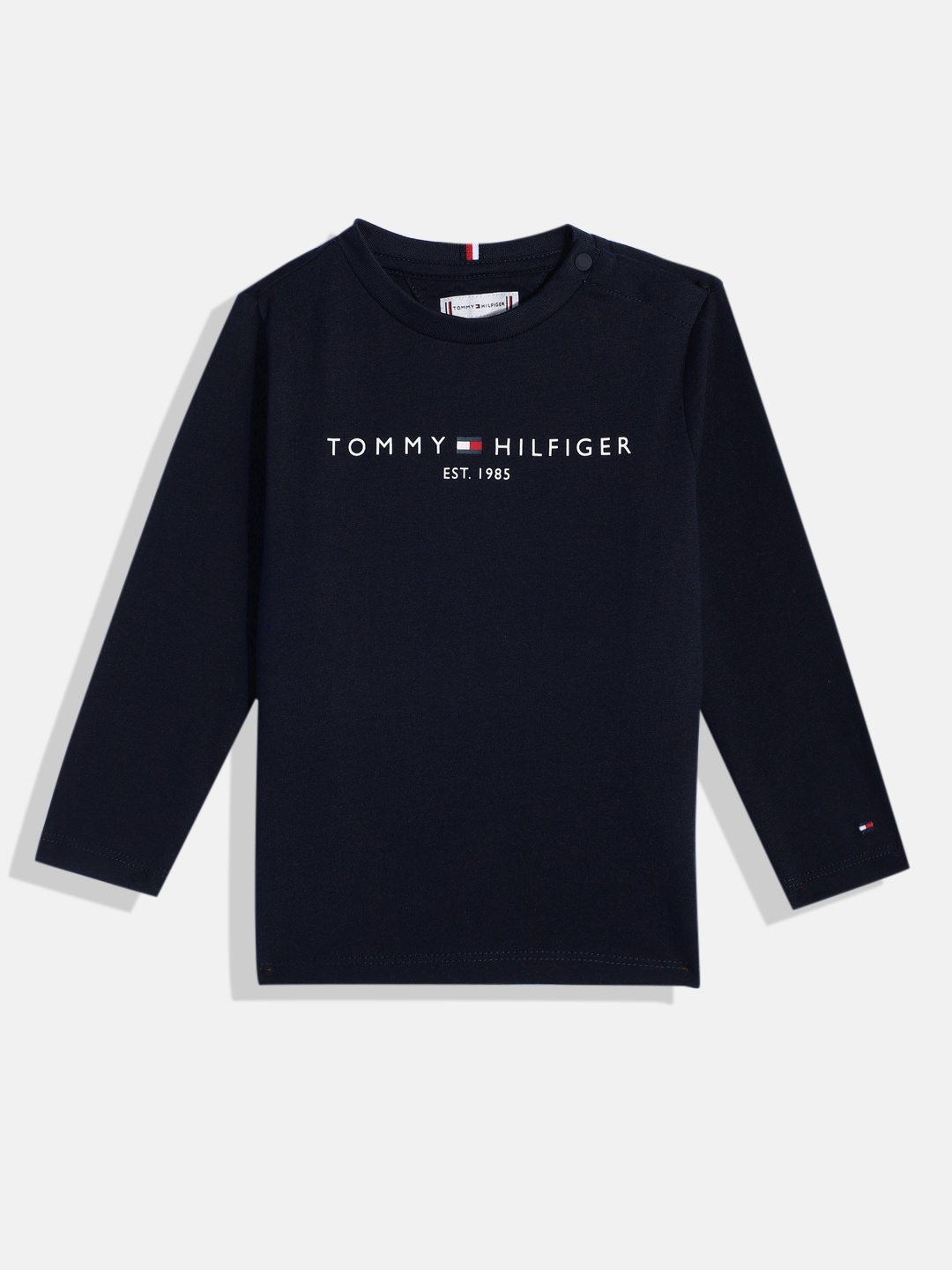 

Tommy Hilfiger Boys Brand Logo Print Knitted Pure Cotton T-shirt, Navy blue