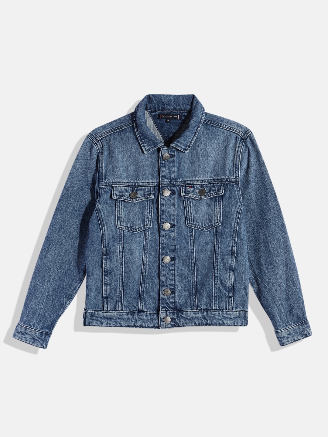 

Tommy Hilfiger Boys Solid Pure Cotton Denim Jacket, Blue