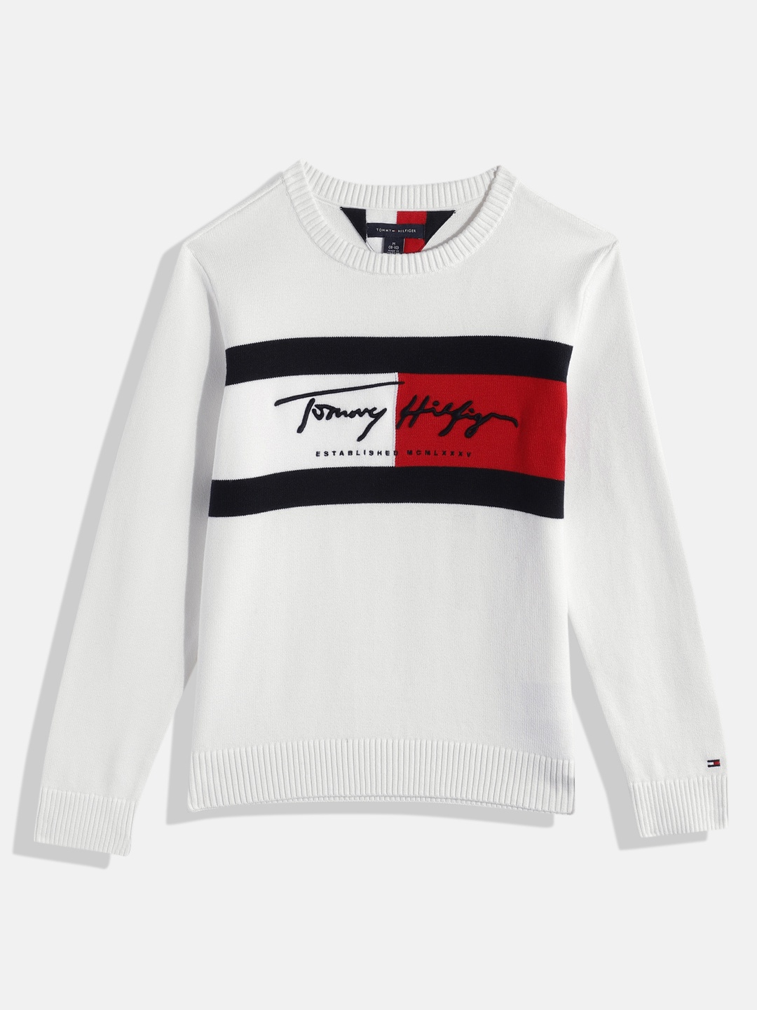 

Tommy Hilfiger Boys Brand Logo Embroidered Pure Cotton Pullover, White