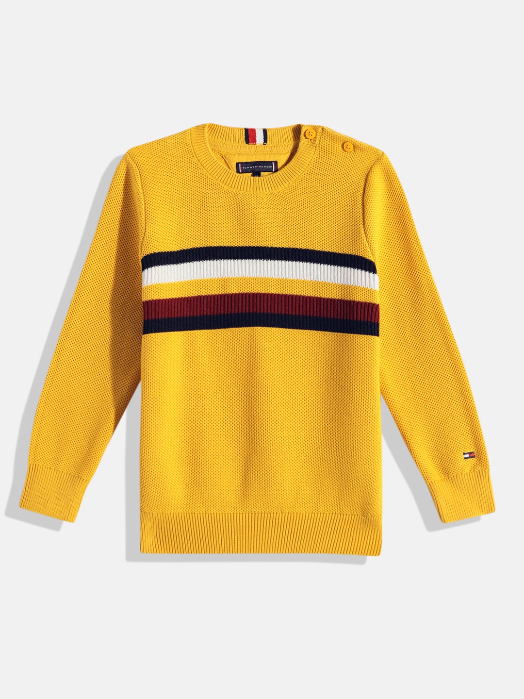 

Tommy Hilfiger Boys Striped Pure Cotton Pullover, Yellow