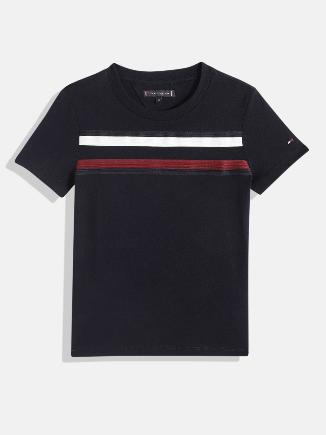 

Tommy Hilfiger Boys Solid Striped Pure Cotton T-shirt, Navy blue