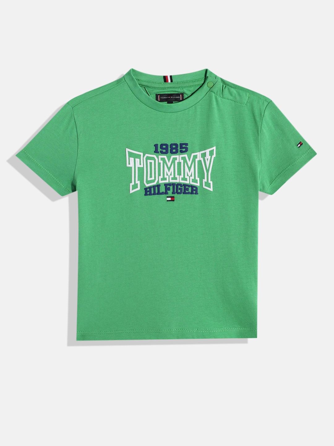 

Tommy Hilfiger Boys Brand Logo Print Knitted Pure Cotton T-shirt, Green