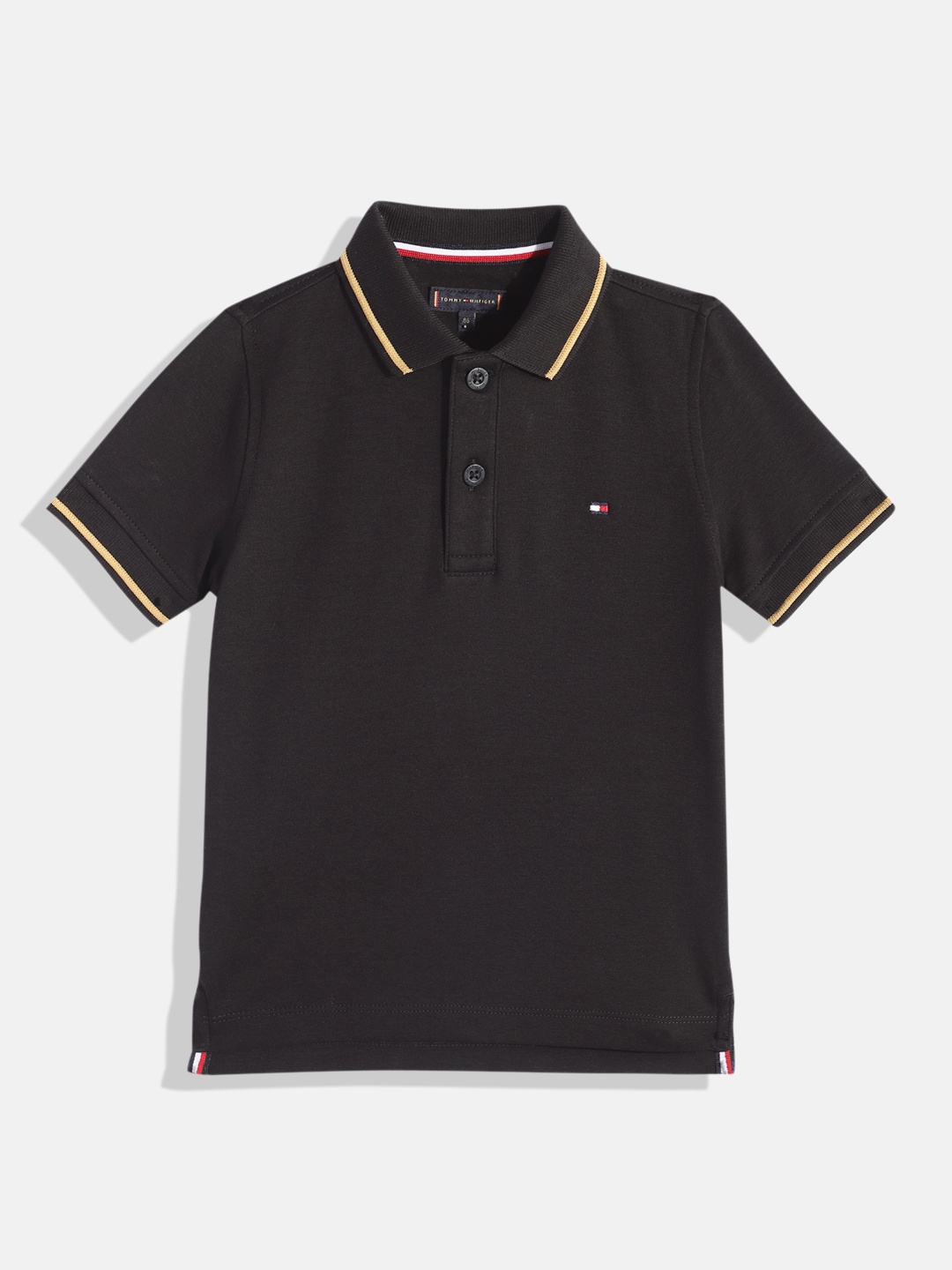 

Tommy Hilfiger Boys Solid Polo Collar Knitted Pure Cotton T-shirt, Black