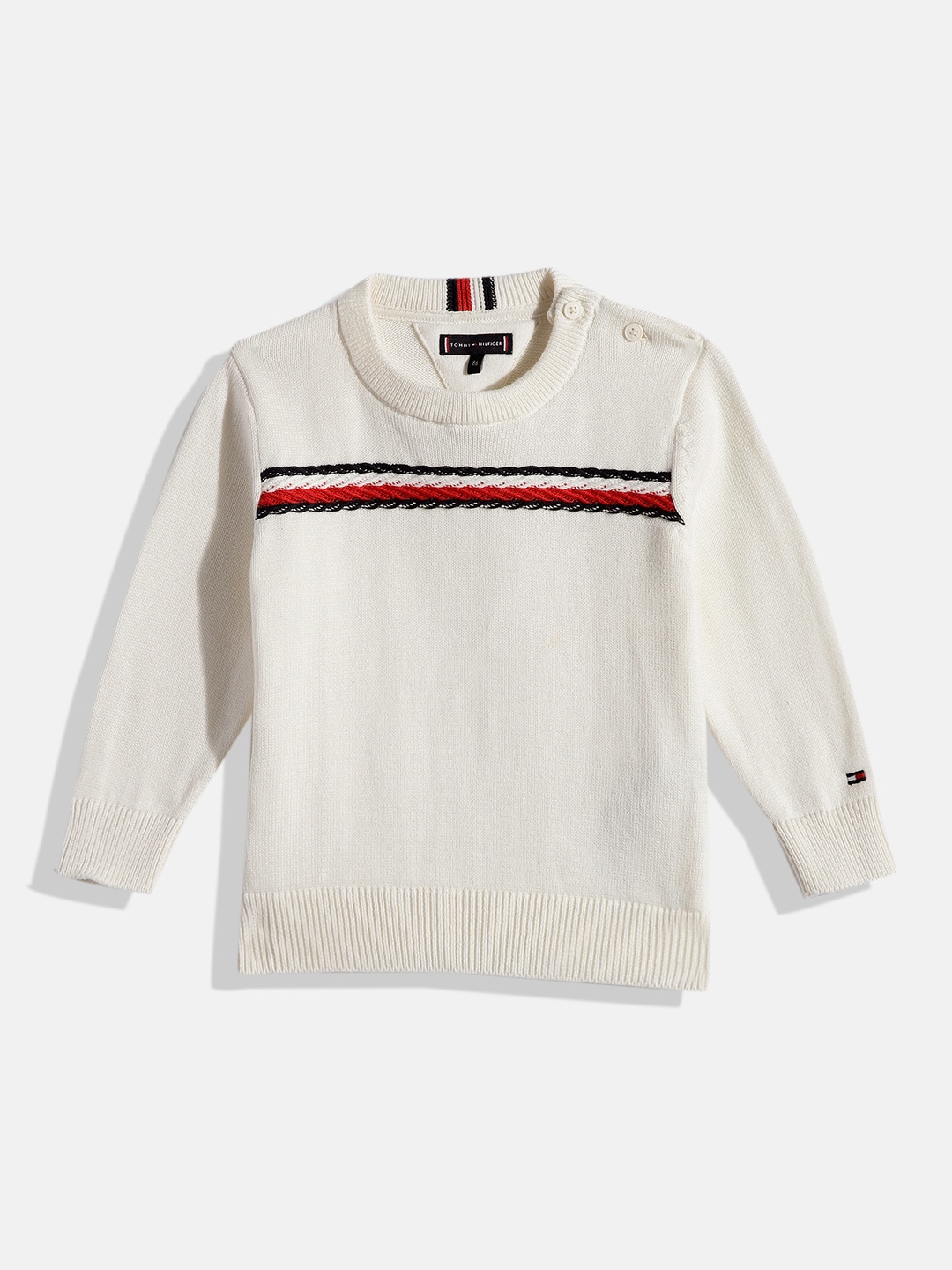 

Tommy Hilfiger Boys Striped Pure Cotton Pullover, White