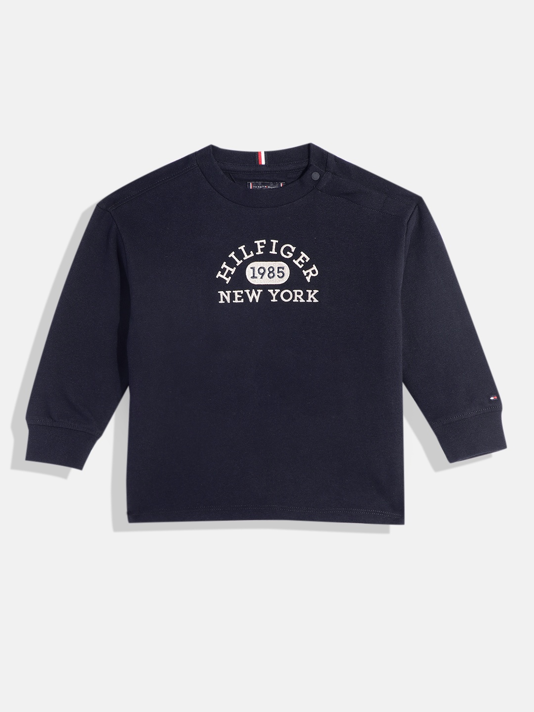 

Tommy Hilfiger Boys Brand Logo Embroidered Knitted Pure Cotton T-shirt, Navy blue