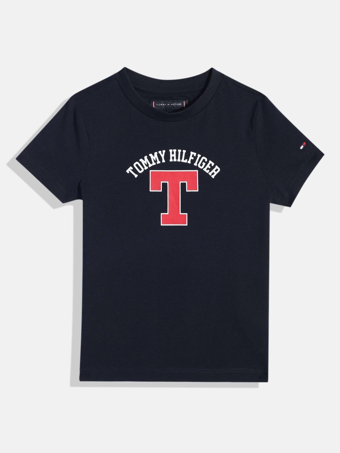 

Tommy Hilfiger Boys Brand Logo Print Knitted Pure Cotton T-shirt, Navy blue