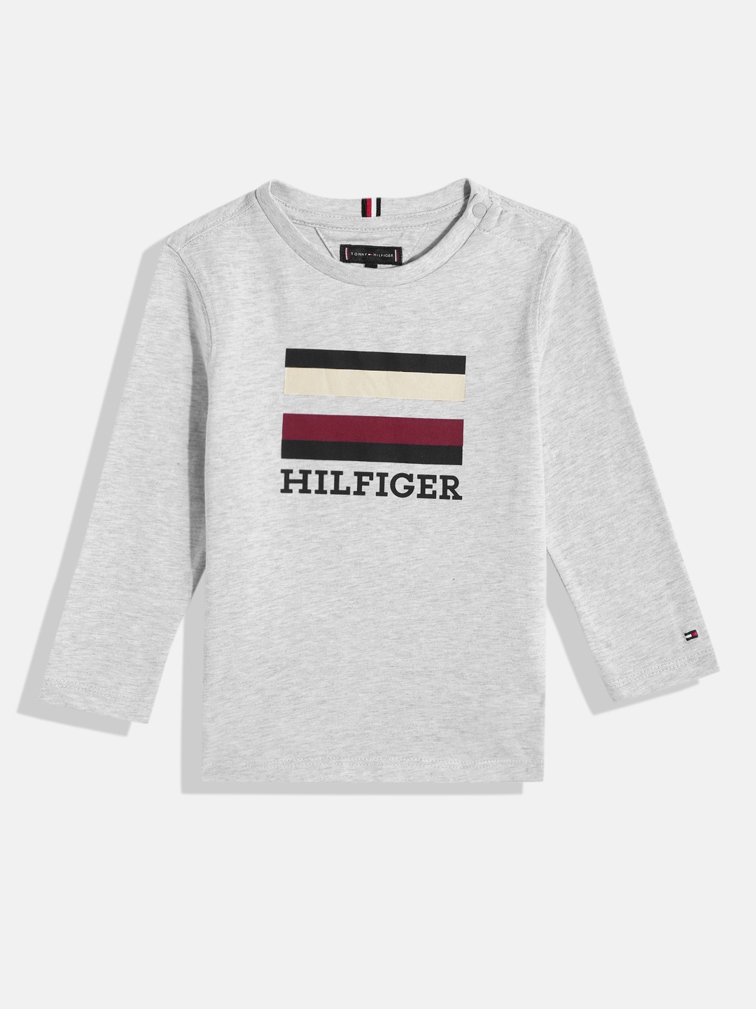 

Tommy Hilfiger Boys Brand Logo Printed Pure Cotton T-shirt, Grey melange