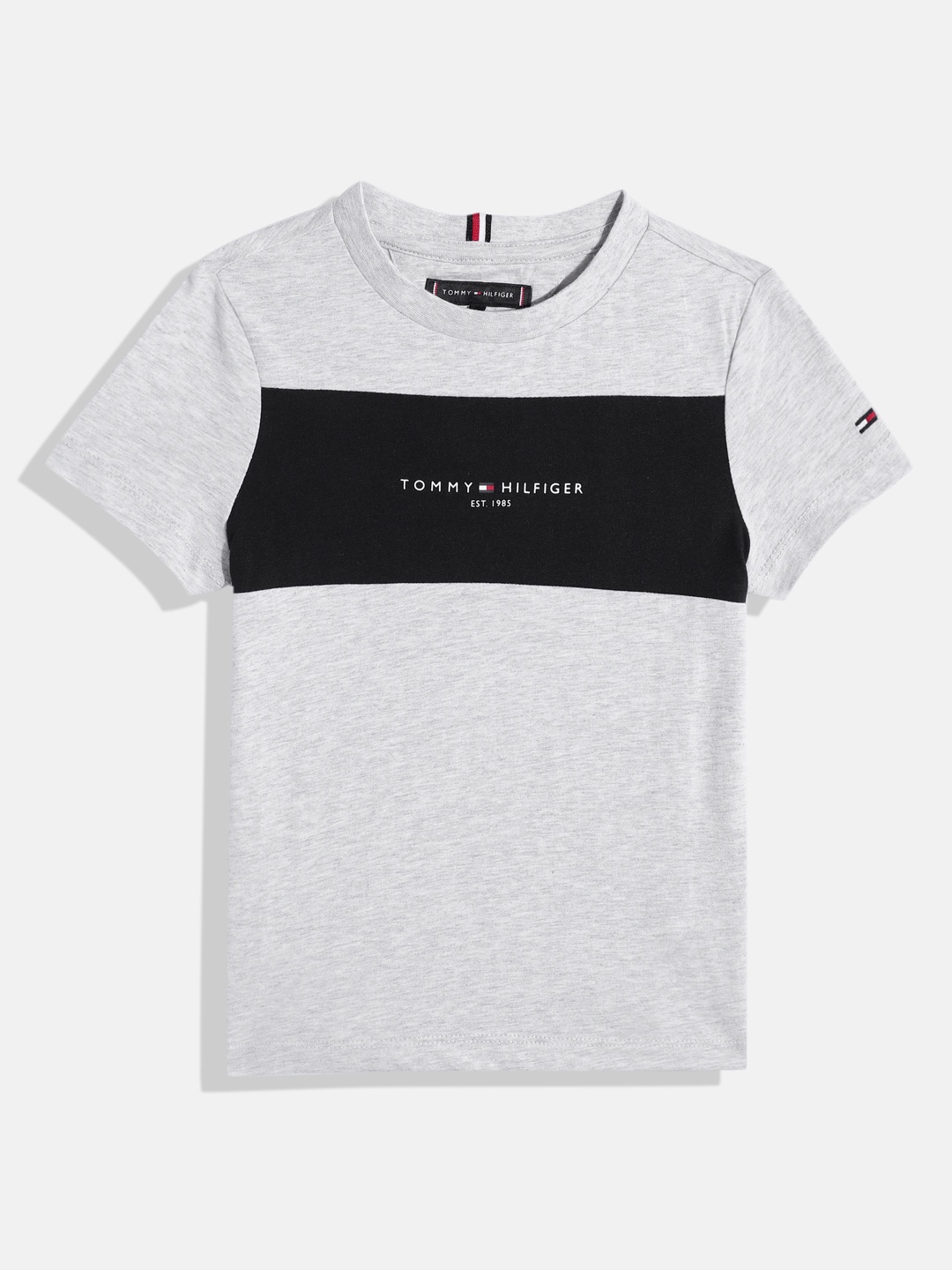 

Tommy Hilfiger Boys Colourblocked Pure Cotton T-shirt, Grey melange