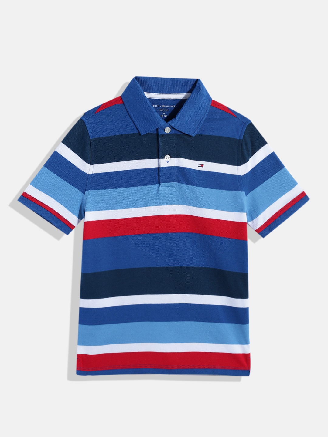 

Tommy Hilfiger Boys Striped Pure Cotton Polo Collar T-shirt, Multi